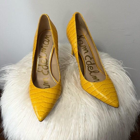 Sam Edelman | Shoes | Sam Edelman Yellow Crocembossed Heels | Poshmark